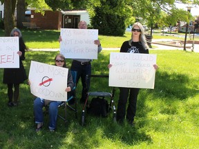 A small number of participants took part in the 'End the Lockdown Chatham-Kent Peaceful Protest for Freedom,' at Civic Square Park in Wallaceburg that took place simultaneously with a protest in Chatham on June 13. Ellwood Shreve Photo/Postmedia