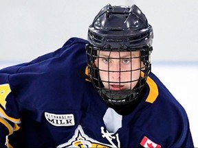 Defenceman Matthew Morden was the Sarnia Sting's second-round pick in the 2020 OHL draft. (Dan Hickling/Hickling Images)