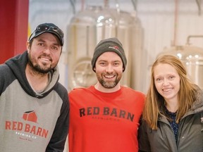 Red Barn Brewing Company co-owner and lead brewer, Dan English, left, is shown with his brother-in-law and sister co-owners Denny Vervaet and his wife Sandy. (Handout)