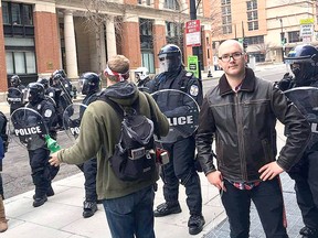 Pretzer on scene during January 2017 riots in Washington, D.C. The Reporter/Examiner journalist won his first professional award Friday for the 2019 Spruce Grove Examiner story titled 'Dying to Live'.