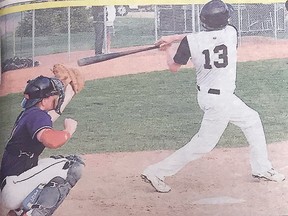 Kail Either swings and misses at a pitch in the seventh inning against the Legal Indians on Tuesday night. The Sox suffered their first home loss of the year, 3-2.