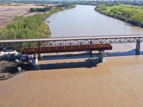 Following complaints from Highway 15 bridge twinning construction workers, the Fort Saskatchewan RCMP conducted a targeted ticketing campaign, which ended in more than 40 violation tickets issued.
Photo courtesy Devin Sheremeta via Twitter/@GaleKatchur