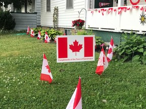 Canada Day celebratory signs were everywhere in Gananoque as people celebrated in style. Made available by the Town, residents were encouraged to pick them up and display them in their yards for everyone to see.  
Supplied by Town of Gananoque