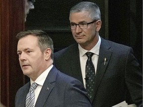 Alberta Premier Jason Kenney, left, and Alberta Finance Minister Travis Toews, right. LARRY WONG/POSTMEDIA