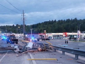 A  single-vehicle collision around 3 a.m. Monday, knocked down a hydro pole in Minnow Lake. Cos Dominelli for The Sudbury Star