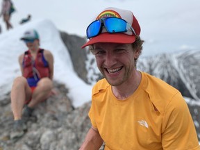 Dustin Schellenberg happily avoiding cramps on Mt Lady MacDonald this past weekend. Photo submitted by Andy Reed.