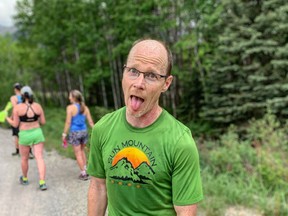 Mike Brown, hopefully not about to cramp after a hard, warm weather workout. Photo credit Andy Reed.