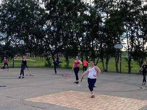 The Airdrie Sky High Twirlers held their first class of 2020 outside on June 23. Photo Airdrie Sky High Twirlers Facebook account.