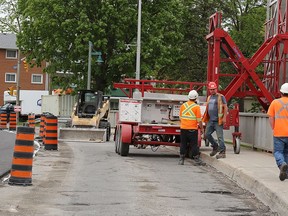 Work continues on the Sagonaska Bridge joining Pinnacle and North Front Streets amid the COVID-19 pandemic. The federal government announced Monday an advance of $2.2 billion in gas tax funding six months ahead of schedule to help municipalities with lost revenue during the public health crisis.
TIM MEEKS