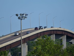 Vehicles make their way over the Bay Bridge. Vehicular traffic throughout Quinte will likely grow in the coming days as the province announced earlier this week COVID-19 restrictions will be significantly eased in the region beginning Friday.
DEREK BALDWIN