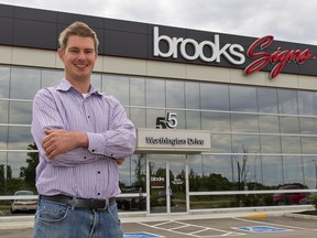 Jason Schwandt, president of Brooks Signs in Brant County was able to keep his staff employed during the COVID-19 pandemic, pivoting from the manufacture of commercial signs to protective plexiglass barriers for the retail and commercial sector.