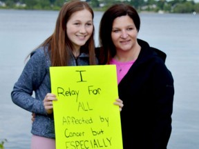 Mallory Kirkby and her mom Sandy attend a small gathering on Prescott's waterfront during the Relay at Home virtual fundraiser for the Canadian Cancer Society in June 2020. File photo/The Recorder and Times