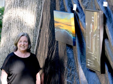 Brenda Clarke used some camping gear to create a temporary gallery wall. (RONALD ZAJAC/The Recorder and Times)