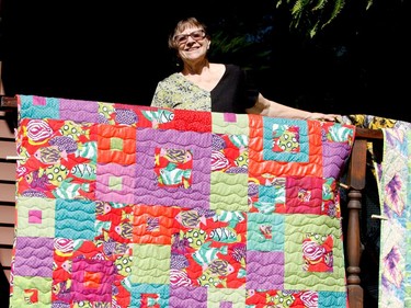 Fabric artist Linda Potter displays her work at her Sherwood Street home. (RONALD ZAJAC/The Recorder and Times)