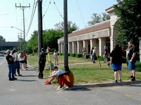 A long lineup outside the DriveTest location in the north end of Brockville after centres across Ontario reopened for limited service earlier this year. (TIM RUHNKE/The Recorder and Times)