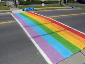 Rubber-burning driver leaves marks on Pride crosswalk in Prescott. (FILE PHOTO)