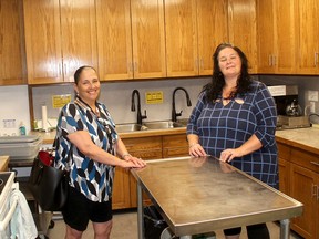 Chatham Hope Haven will reopen on a limited basis beginning June 22. Volunteer Leeanne Cuyler left, and general manager Loree Bailey, are glad to see it will be used to provide free lunches to those in need. ELLWOOD SHREVE photo/Postmedia