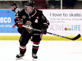 Sarnia Legionnaires' Joseph Ferrera (13) plays against the Chatham Maroons in the third period at Chatham Memorial Arena in Chatham, Ont., on Sunday, Oct. 27, 2019. Ferrera has been named captain for the 2020-21 season. Mark Malone/Chatham Daily News/Postmedia Network
