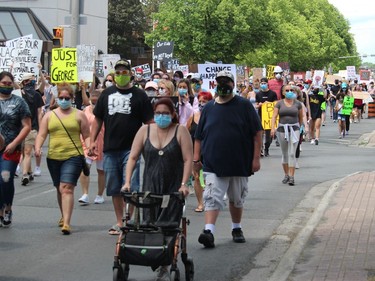 The protest underway just south of city hall. Photo on Saturday, June 6, 2020, in Cornwall, Ont. Todd Hambleton/Cornwall Standard-Freeholder/Postmedia Network