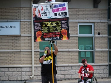 A small counter-protest, across the street from city hall. Photo on Saturday, June 6, 2020, in Cornwall, Ont. Todd Hambleton/Cornwall Standard-Freeholder/Postmedia Network