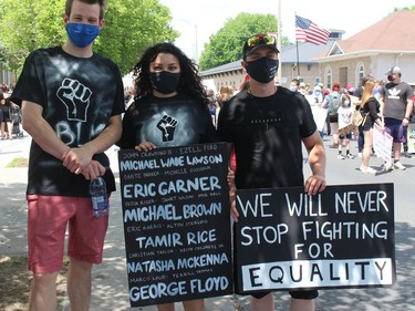 Protesters with signs, just before the start of the march. Photo on Saturday, June 6, 2020, in Cornwall, Ont. Todd Hambleton/Cornwall Standard-Freeholder/Postmedia Network