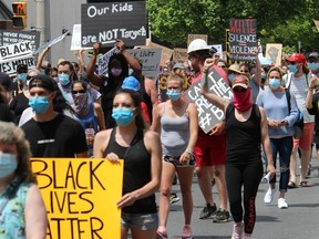The protest underway just south of city hall. Photo on Saturday, June 6, 2020, in Cornwall, Ont. Todd Hambleton/Cornwall Standard-Freeholder/Postmedia Network
