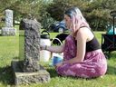 Handout/Cornwall Standard-Freeholder/Postmedia Network Paige Aubin, seen at work with her business Etched in Time Headstone Services, one of the 2020 Summer Business recipients through the Cornwall Business Enterprise Centre.  Document not intended for resale
