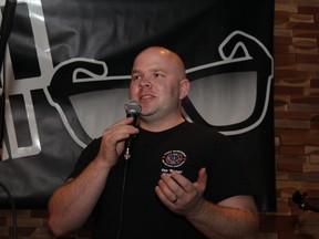 Scott Germain, a Fort McMurray firefighter and chair of the Fort McMurray Firefighters Charities Fund, speaks at Wood Buffalo Brewing Co. on Friday, October 19, 2018. Vincent McDermott/Fort McMurray Today/Postmedia Network