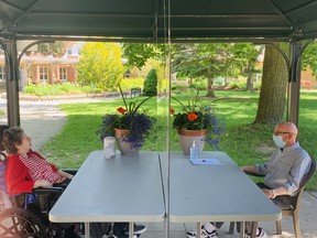 Norma and Paul Barr were able to visit for the first time in more than three months on Thursday. Norma is a resident of the John Noble Home, a municipally-run home for the aged that started allowing outdoor visits for the first time since the COVID-19 pandemic began.