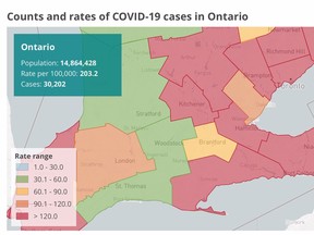 A Public Health Ontario map of COVID-19 case loads as of June 7.