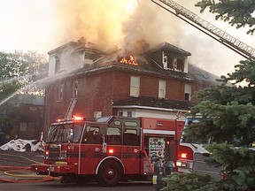 Greater Sudbury firefighters battled an early morning fire on Beech Street in Sudbury Sunday. Cos Dominelli/For The Sudbury Star