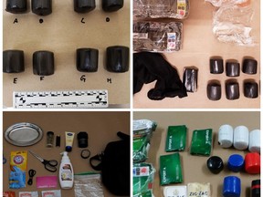 Various pieces of contraband seized by the Ontario Provincial Police-led Joint Forces Penitentiary Squad after it was dropped into Collins Bay Institution grounds. (Supplied Photo)