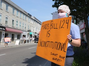Kingston nurses demonstrated downtown on June 22, 2020, against Bill 124.