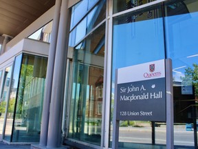 After 60 years as Sir John A. Macdonald Hall, Queen's University is considering removing the law building's name. If the building is de-named, a separate process will decide its future name. (Matt Scace/For The Whig-Standard)