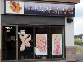 Beauty Nails Salon received an offence notice, ticket and fine from Kingston, Frontenac and Lennox and Addington Public Health on Saturday after violating COVID-19 protocols. (Meghan Balogh/The Whig-Standard)
