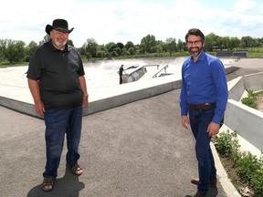 Gary McColman and Whig-Standard editor-in-chief Steve Serviss at the skatepark in Kingston's north end on Thursday June 4,  2020.