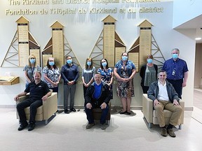 Alamos Gold presented the Kirkland / Englehart and District Hospitals with a donation of 3,500 procedure masks. Shown above back row from left - representatives from the Hospitals: Monika Schallenberger, VP Clinical Services & Chief Nursing Officer; Carole Lebel, Occupational Health and Infection Contro Manager; D'Arcy Larson, Manager of Patient Care (Englehart); Tracy French, Manager of Patient Care (Kirkland Lake), Jessica Janssen, Manager of Patient Care (Kirkland Lake); Krista Jablonski, Manager of Patient Care (Englehart & Kirkland Lake); Natalie Perrault, Manager of Diagnostics and Therapeutics; Sean Conroy, Interim CEO. Front row from left - representatives from Alamos Gold: Al French, Human Resources Superintendent; Dan Demers, Health & Safety Superintendent; Luc Guimond, General Manager.