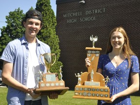 Karsen Eisler (left) and Bree Belfour were named the Mitchell District High School (MDHS) male and female senior athletes of the year during their week-long virtual ceremony for the 2019-20 school year. ANDY BADER