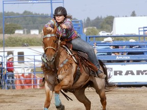 Hailey Crawford of Powassan competes in barrel racing at the 2018 Smoke 'N' Spurs Festival in Powassan. Nugget File Photo