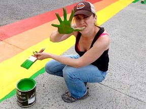 Artist Liane Boudreault-Longfellow helped West Nipissing Pride paint the crosswalks at the intersection of King and William streets.
Supplied Photo