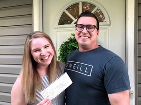 Kelsi and DJ Woods took the 30 per cent prize money of over $8,000 from the Melfort Chase the Ace draw on Thursday, June 25. Photo supplied.