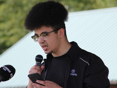 One of the lead organizers, Tahir Elfitori, speaks at a Black Lives Matter - inspired rally in Pembroke on Tuesday, June 9. Anthony Dixon