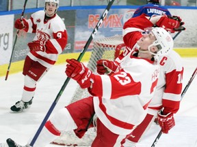 Cameron Hough celebrates after scoring a goal during the the final home game of the 2019/20 regular season for the Pembroke Lumber Kings. The 19-year-old forward has been named Kings's captain for the upcoming season.