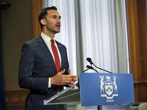 Ontario Minister of Education Stephen Lecce at the daily briefing held at Queen's Park in Toronto, Ont. on Tuesday May 19.