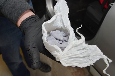 During a search of the abandoned vehicle, Timmins Police seized an unidentified amount of purple heroin, or "purp." Supplied