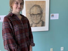 SSES student Lara Zorgdrager honoured her late grandfather with her piece for the Grade 12 art class exhibit. Cory Smith/The Beacon Herald