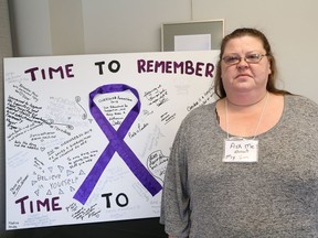 Terry Jenkins spoke at the National Day of Action on the Overdose Crisis in Sudbury in 2019. Her son, Matthew, died of an overdose two years earlier.