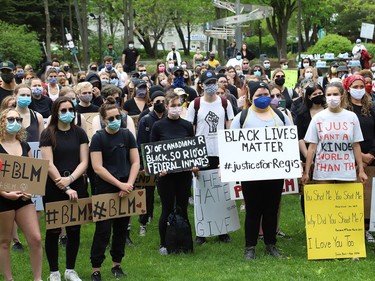 Hundreds of people took part in a protest against racism and police brutality in Sudbury, Ont. on Wednesday June 3, 2020. A demonstration was held at Memorial Park, followed by a march to the Bridge of Nations. John Lappa/Sudbury Star/Postmedia Network
