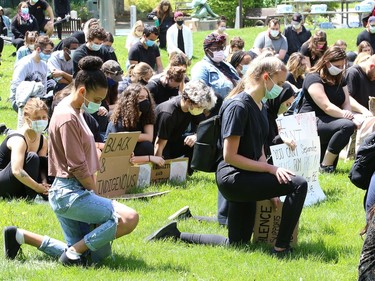 Hundreds of people took part in a protest against racism and police brutality in Sudbury, Ont. on Wednesday June 3, 2020. A demonstration was held at Memorial Park, followed by a march to the Bridge of Nations. John Lappa/Sudbury Star/Postmedia Network