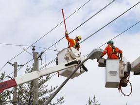 A crew from Greater Sudbury Hydro were on Elm Street near Big Nickel Road performing repairs after a truck hit a hydro pole in Sudbury, Ont. on Monday June 8, 2020. Elm Street was closed in both directions from Ethelbert Street to Big Nickel Road while the repairs were being done.